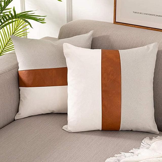 Vfuty Pack of 2 Faux Leather Throw Pillow Covers for Couch Bed Sofa Modern Decorative Square Throw Pillow Cases Farmhouse Accent Pillow Cover 18 x 18 Inches