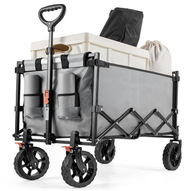 Navatiee Wagon Cart Heavy Duty Foldable, Collapsible Wagon with Smallest Folding Design, Utility Grocery Wagon for Camping Shopping Sports