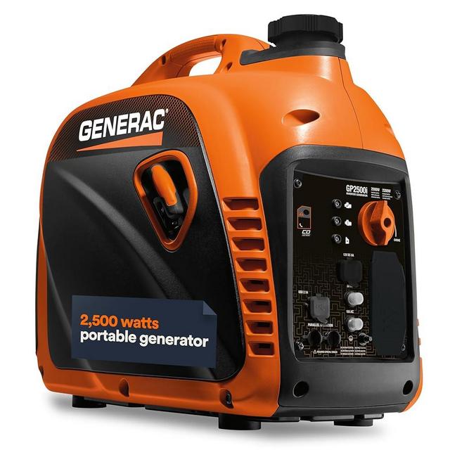 Generac 2,500-Watt Gas Powered Portable Inverter Generator - Compact and Lightweight Design - Produces Clean, Stable Power - COsense Technology - Perfect for Home use - Orange/Black