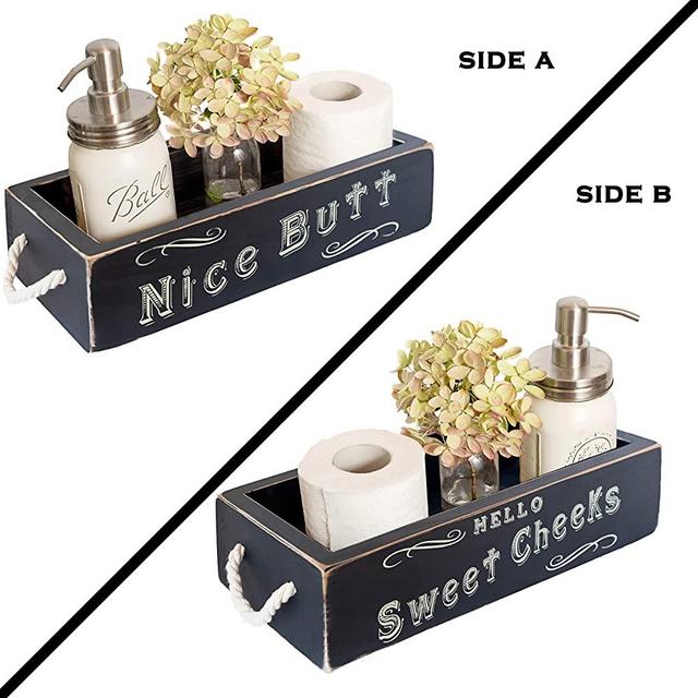 Nice Butt Bathroom Decor Box, 2 Sides with Funny Sayings - Funny Toilet Paper Holder Perfect for Farmhouse Bathroom Decor, Toilet Paper Storage, Rustic Bathroom Decor, or Diaper Organizer (Black)