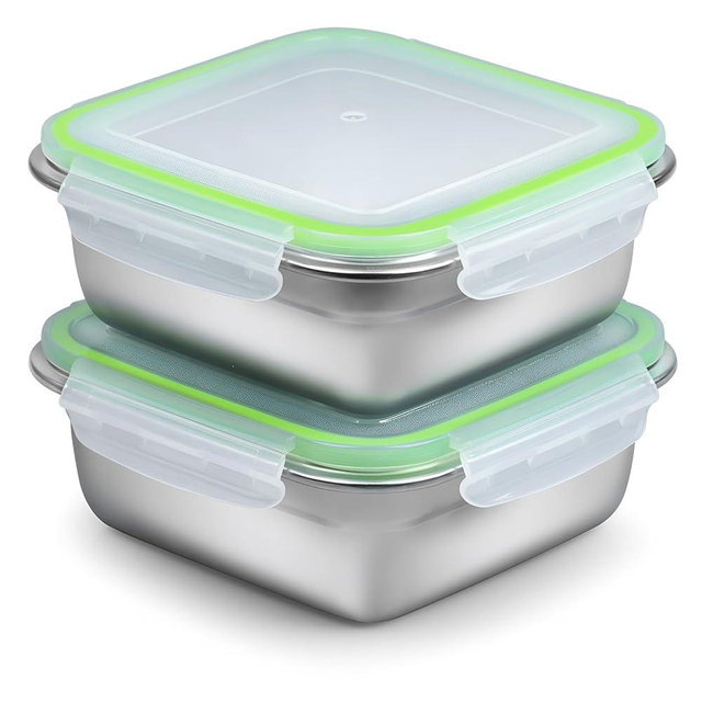 2 Pack Sandwich Containers, 24oz Stainless Steel Sandwich Box with Airtight Lids, Reusable Metal Meal Prep Lunch Boxes, BPA-Free, Dishwasher Safe, Food Storage Containers for Families (Green)