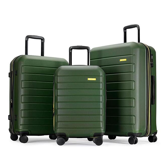GinzaTravel Hardside Spinner, Carry-On, Wear-resistant, scratch-resistant Suitcase 20''24''28''set Luggage with Wheels (3-piece Set, Dark green)