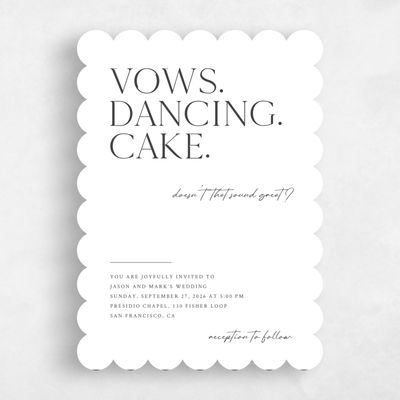 White Scalloped Wedding Invitation - Celeste Portrait