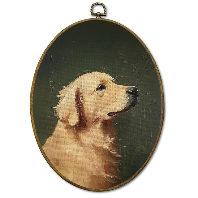 Mcehtle Vintage Golden Retriever Wall Art Decor, Moody Rustic Dog Lover Gift Framed Canvas Prints 8.6x11.4, Countryside Cottagecore Decor for Farmhouse Cabin Gallery Wall Hanging Artwork Decorations