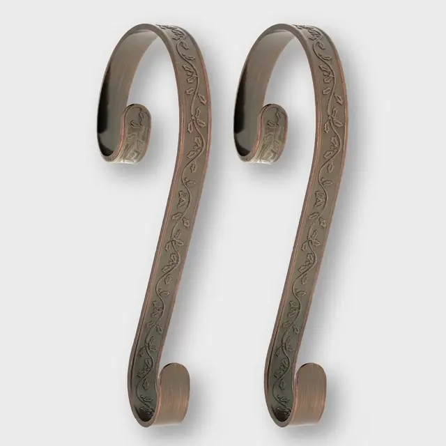 Haute Decor 2ct Bronze Stocking Scrolls Christmas Stocking Holder: Mantel Grip, Swivel Design, Holds 10lbs