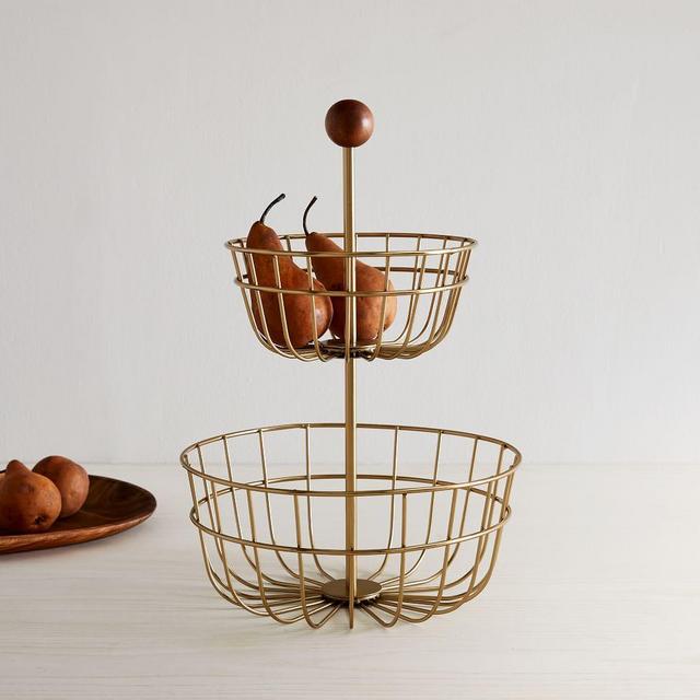 Reid Tiered Fruit Stand, Metal/Wood/Brass, Each