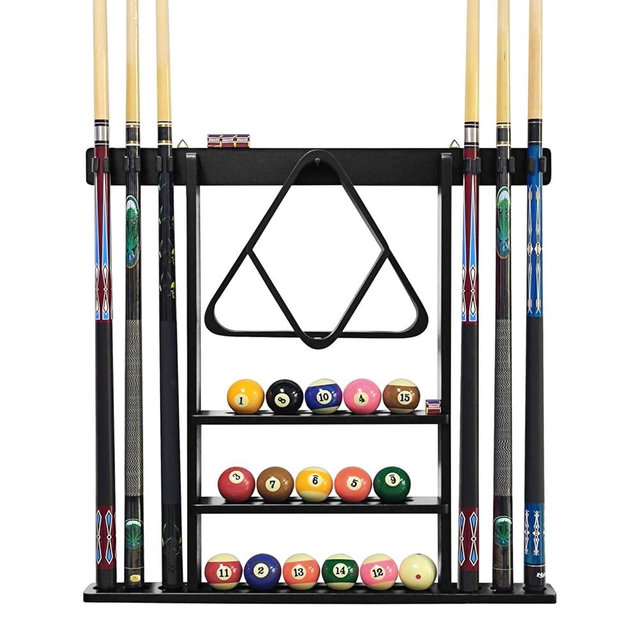MoyanSuper Pool Stick Holder Solid Wood Cue Stick Holder Billiard Cue Racks Holds Billiards Accessories for Game Room, Bar, (Black)