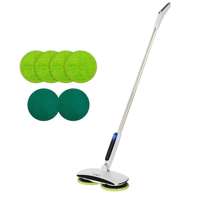 GOBOT Electric Mop with Motorized Dual Spin Mopheads, Battery Display, LED Headlight, Lightweight & Rechargeable,4 Mop Pads & 2 Scrub Pads, Cleaning & Waxing for Hardwood/ Laminate Floor /Window/Tile