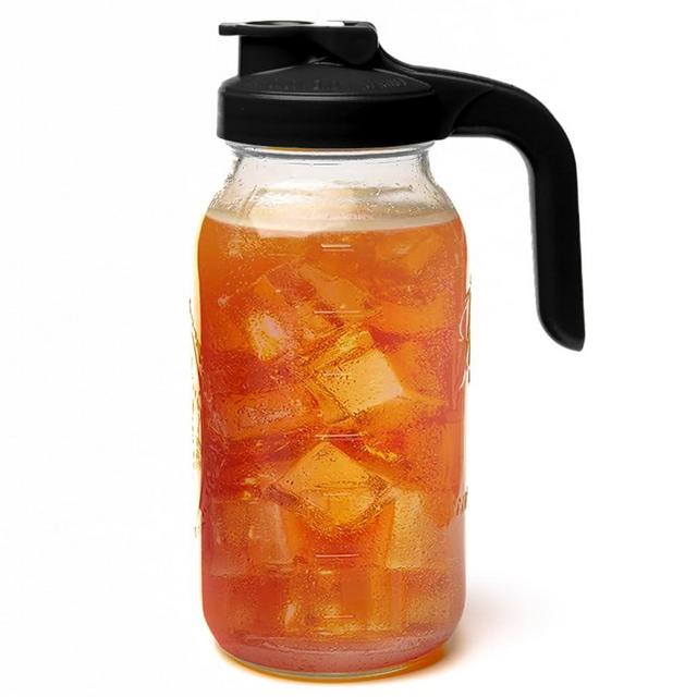 County Line Kitchen Glass Mason Jar Pitcher with Lid - Wide Mouth, 2 Quart (64 oz / 1.9 Liter) - Heavy Duty, Leak Proof - Sun & Iced Tea, Cold Brew Coffee, Breast Milk Storage, Flavored Water & More
