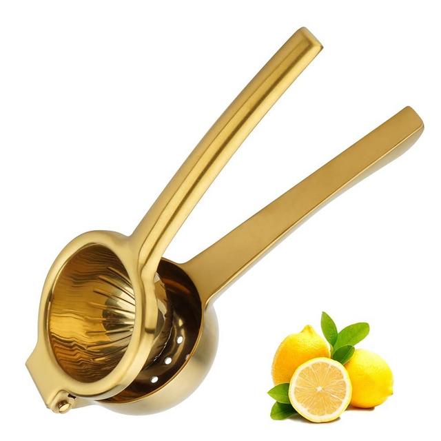 SHIKORI Lemon Squeezer, Large Heavy Duty Handhelp Juicer for Lemon, Stainless Steel Hand Press Citrus Juicer, Lime Squeezer Bar Tool, Manual Citrus Press-Gold