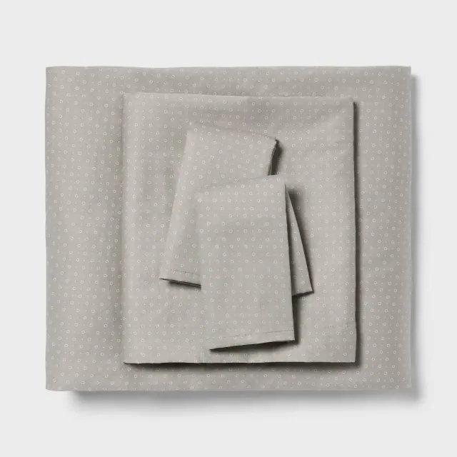 Queen Easy Care Cotton Blend Sateen Sheet Set Gray Dot - Room Essentials™: 225 Thread Count, OEKO-TEX Certified