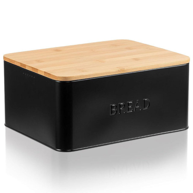 ZICOTO Beautiful Bread Box With Wooden Lid For Your Kitchen Countertop - Spacious Container Perfectly Stores Your Homemade Bread, English Muffins & Bagels - Quality Cutting Board Lid Keeps Loaf Fresh
