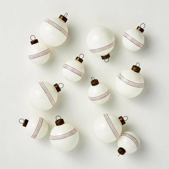 12pc Dot and Stripe Ornament Set Red/Sour Cream - Hearth & Hand™ with Magnolia