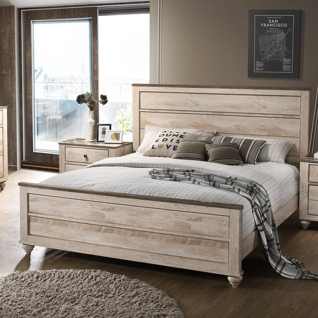 Roundhill Furniture B132K Imerland Contemporary White Wash Finish Panel King Bed