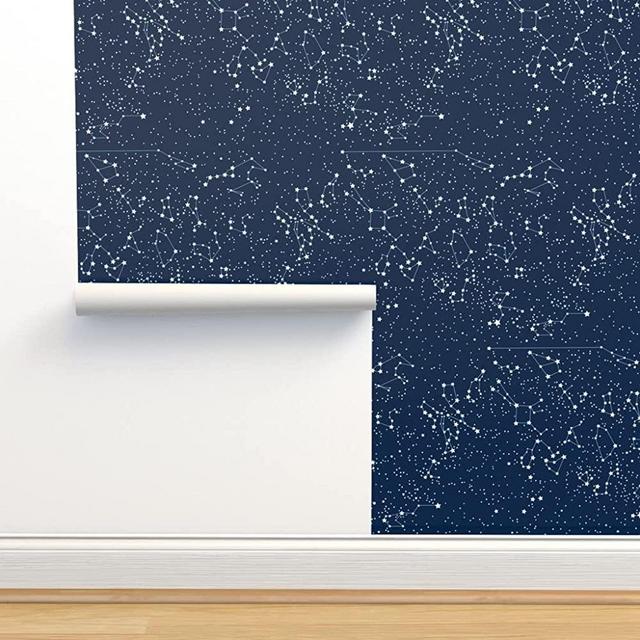 Spoonflower Peel & Stick Wallpaper 12ft x 2ft - Map Sky Cartography Geography Constellation Stars Star Galaxy Night Space Custom Removable Wallpaper