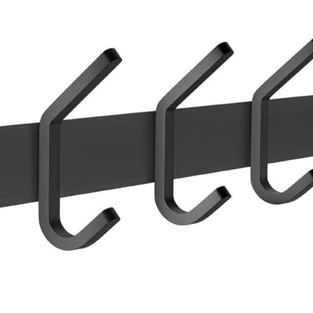 SAYONEYES Matte Black Coat Rack Wall Mount – 17 Inch Stainless Steel Hook Rail with 6 Double Coat Hooks – Wall Mounted Entryway Organizer for Coats, Hats, Bags, Towels, Robes, Closet or Bathroom