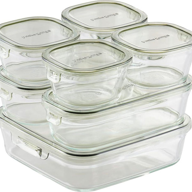 iwaki PC-PRN7G4 Heat Resistant Glass Storage Container, Olive Green, System Set, Pack & Range