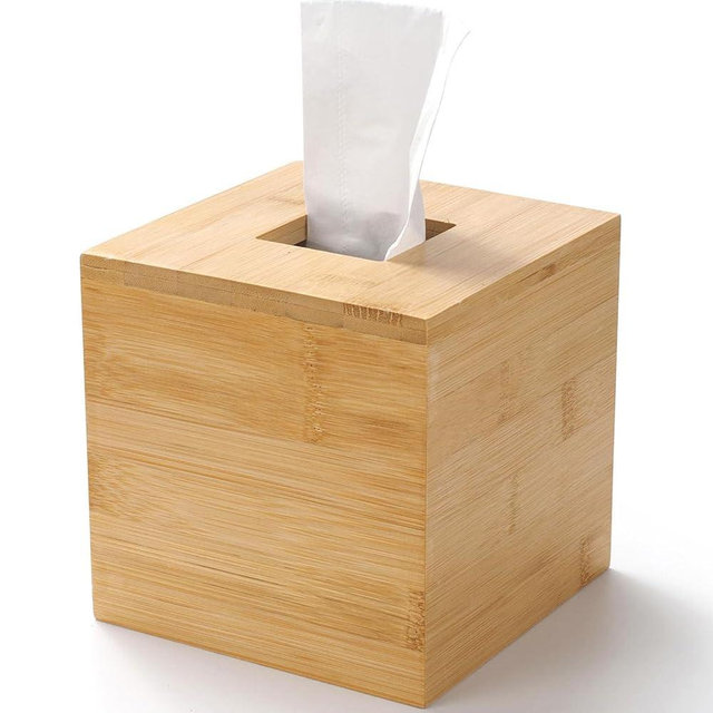 Tissue Box Cover, Square Tissue Box Holder, Bamboo Facial Paper Holder for Bathroom, Bedroom, Dinner Table, Office (1 Pack, 5.7 x 5.7 x 5.7 inch)