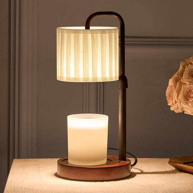 keysays Candle Warmer Lamp with Timer, Dimmable Wax Warmer Candle Lamp for Jar Candle with 2 Bulbs, Christmas Birthday Gifts for Women Mom, Cozy Home Decor for Room, Bedroom, Kitchen-Pleated Fabric