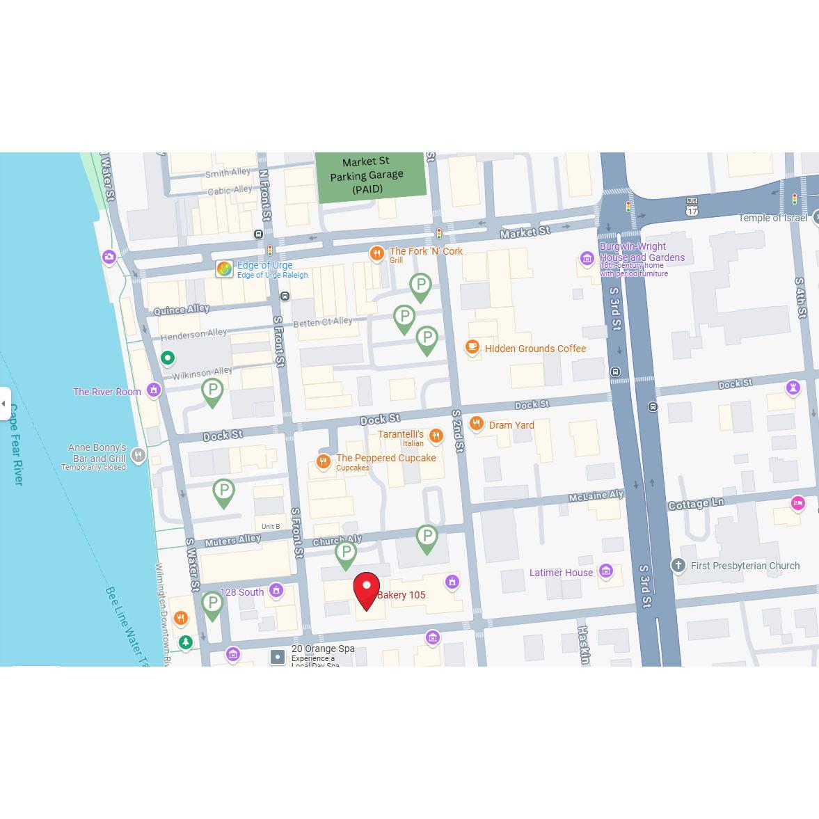 All marked parking lots on this map are PAID. The price varies by lot, so please read each sign accordingly. Street parking is FREE on Sundays!