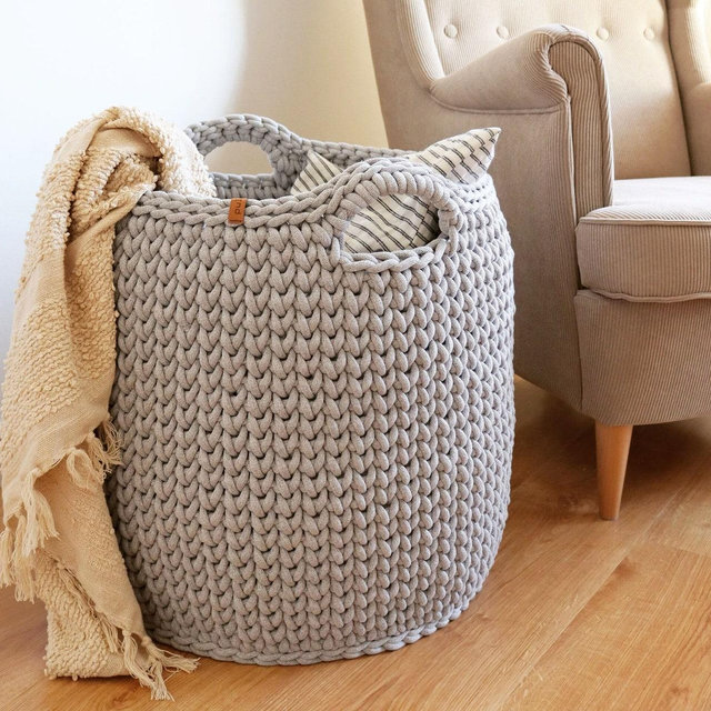 Extra large blanket basket for nursery or living room, Large box for storing pillows, Woven cotton rope laundry hamper, Durable home accent.