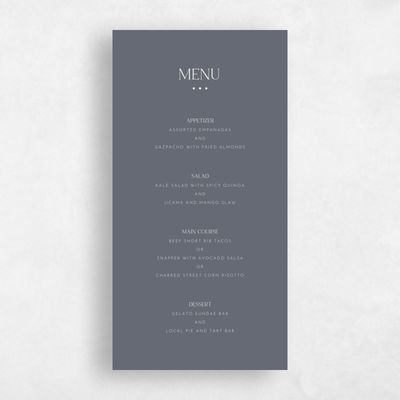 Dark Slate, Blue Wedding Menu - Sharpe