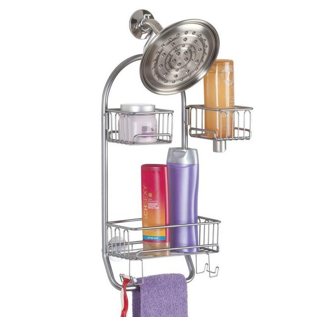 mDesign Bathroom Shower Caddy for Tall Shampoo - Silver