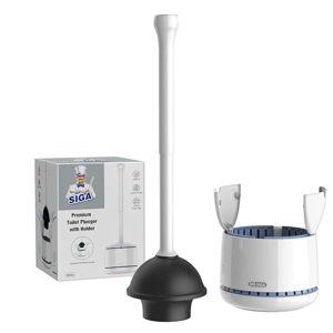 MR.SIGA Toilet Plunger with Holder, Heavy Duty Toilet Plunger and Holder Combo for Bathroom Cleaning, White
