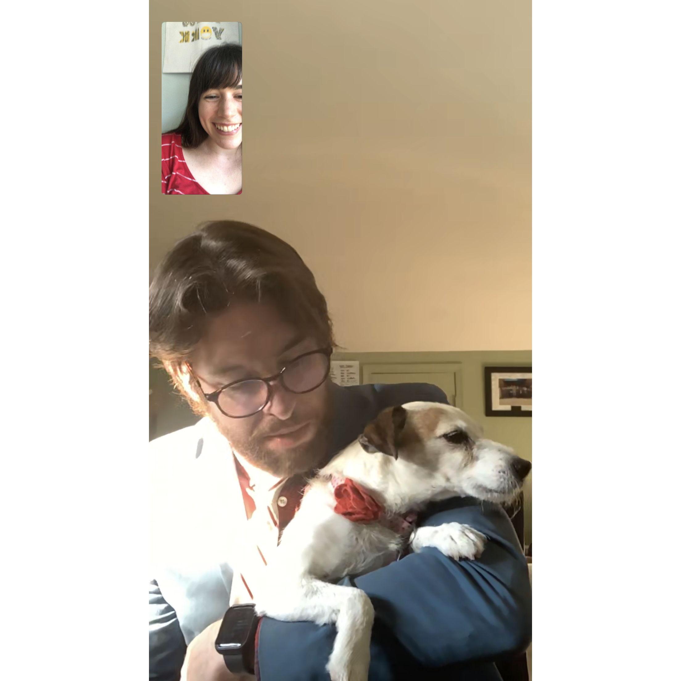 One of our many Facetime dates -- Zach dressed in a suit jacket since it was a wild 2020 Friday niiiiight