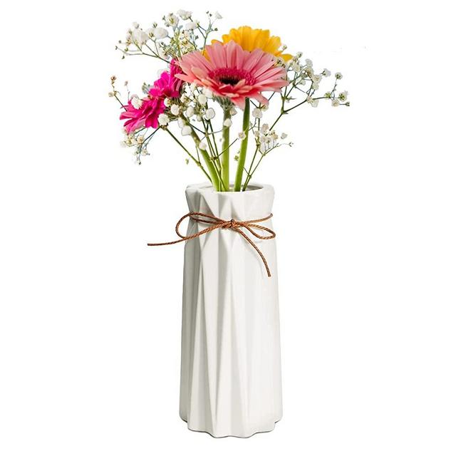 Mozing Ceramic Vase - Modern Flower Vases for Rustic Home Decor, Farmhouse Living Room - Ideal Shelf Décor, Dining Table Décor, Bookshelf, Mantle, Kitchen (White)