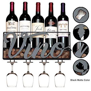 MKZ Products Wall Mounted Wine Rack | Wine Bottle Holder| Hanging Stemware Glass Holder | Cork Storage | Storage Rack | Home & Kitchen Decor (Vino)