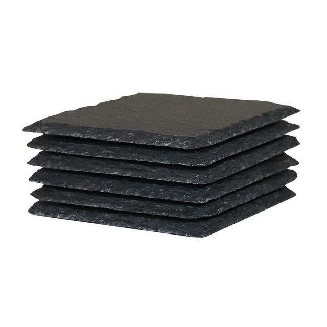 6 Pack 4 x 4 Inch Gorgeous Black Slate Stone Coasters Bluk Square Slate Stone Cup Coaster for Drink Bar Kitchen Home, Handmade Natural Rough Edge, Set of 6