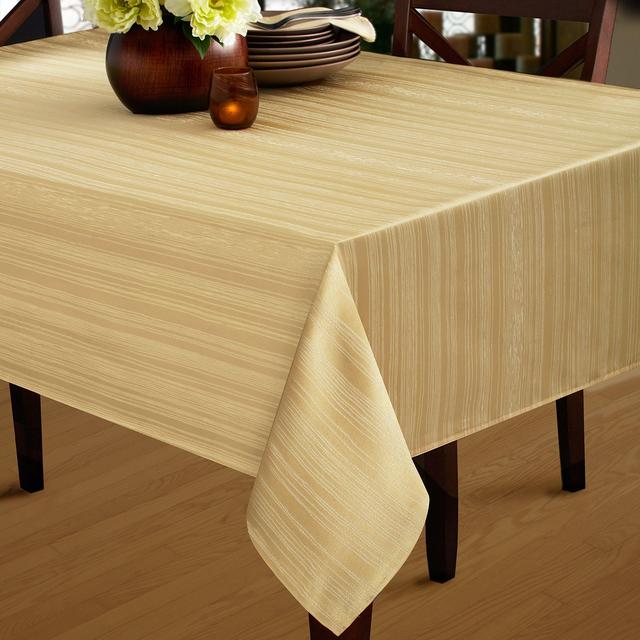 Benson Mills Flow Heavy Weight "Spillproof" 60-Inch by 84-Inch Fabric Tablecloth, Ivory/Gold