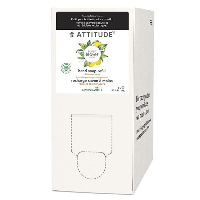 ATTITUDE Liquid Hand Soap Refill, Bulk Packaging, Natural EWG Verified Non-Toxic Hypoallergenic & Regenerating, Lemon Leaves, 67.6 Fl Oz