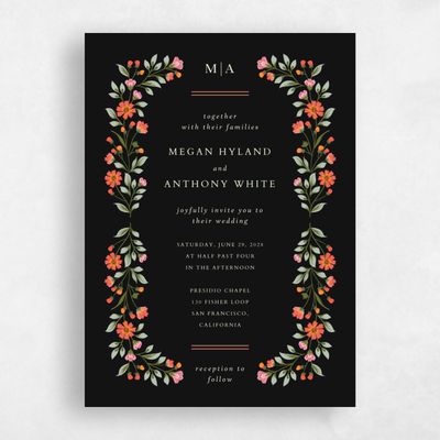 Black Floral Wedding Invitation - Blume Classic