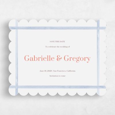 Blue Scalloped Wedding Save the Date - Harbor Landscape