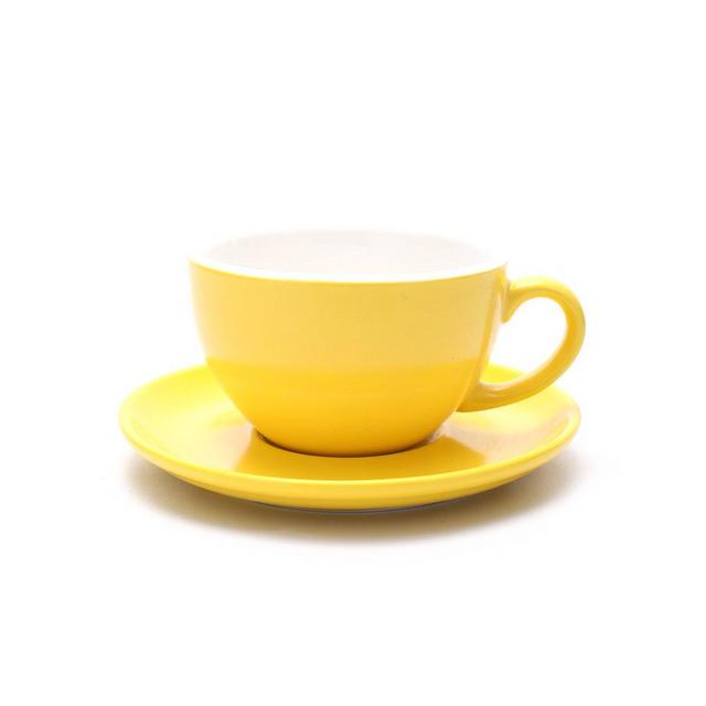 Coffeezone Cappuccino Barista Cup and Saucer Latte Art & Americano, New Bone China Coffee Shop Use (Matte Yellow, 8.5 oz)