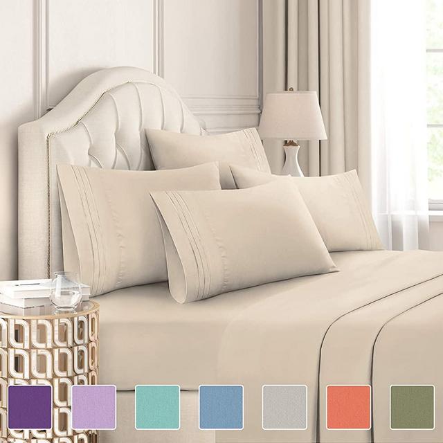 California King Size Sheet Set - 6 Piece Set - Hotel Luxury Bed Sheets - Extra Soft - Deep Pockets - Easy Fit - Breathable & Cooling - Wrinkle Free - Comfy - Tan Beige Bed Sheets - Cali Kings Sheets