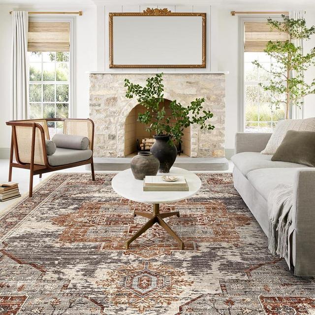 RUUGME Washable 9x12 Area Rugs - Large Rugs for Living Room Stain Resistant Carpet Vintage Rugs for Bedroom with Non Slip Backing Home Decor Floor Decoration Mat (9x12 Brick)