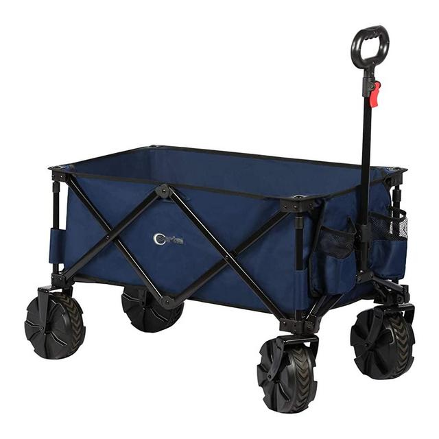 Portal Collapsible Folding Utility Wagon Cart with 8 inches Wheels Telescoping Handle for Outdoor Garden and Beach Use,Blue