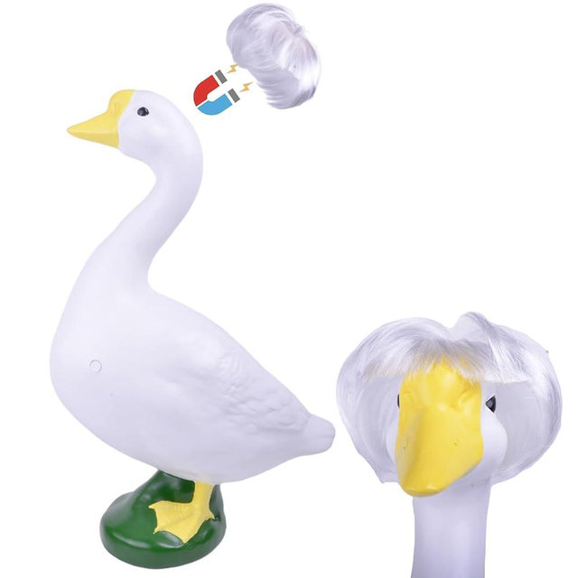 Lamiaraga 19" Resin Cement Porch Goose Statue with magenetic Wig for Free New Home Gift Outdoor Garden Decor Lawn Ornament, Animal Figurines for Front Yard Front Porch Outside Home Decoration