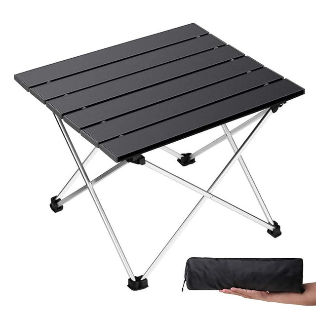 Grope Small Folding Camping Table with Aluminum Table Top, Beach Table for Sand with Carrying Bag,Prefect for Outdoor,Picnic,BBQ,Cooking,Festival