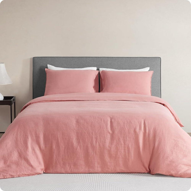 DAPU 100% Linen Duvet Cover Set - Pure Natural French Flax Linen with Corner Ties and Zipper Closure Soft Breathable Durable for Hot Sleepers 1 Duvet Cover 2 Pillowcases (Pink Clay, Queen/Full)