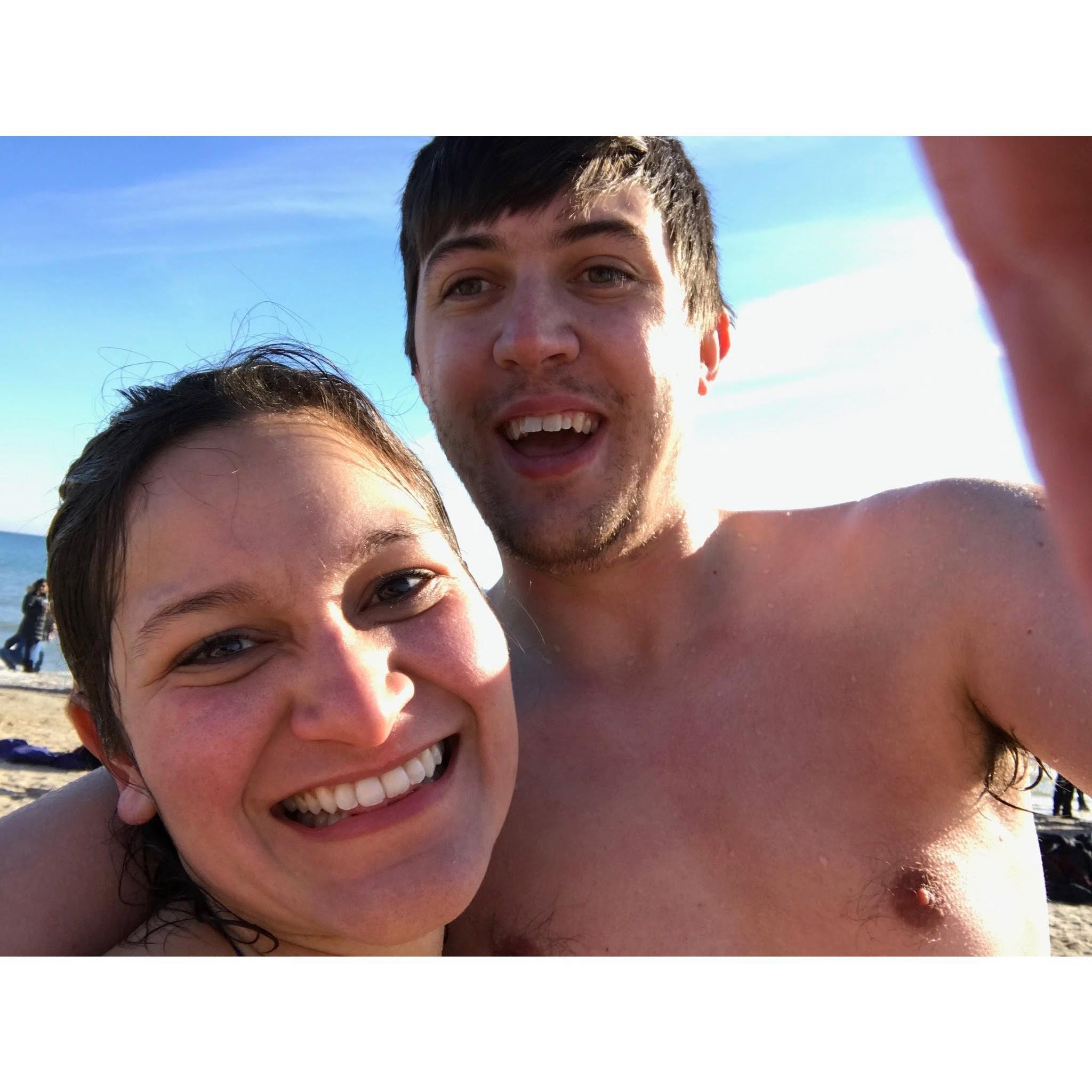 January, 2017. Post polar bear plunge in Lake Michigan.