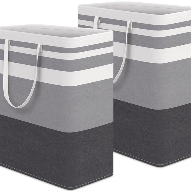 HomeHacks Laundry Basket,100L Each Waterproof, Freestanding Laundry Hamper, Collapsible Tall Clothes Hamper with Extended Handles for Clothes Toys in The Dorm and Family, 2-Pack Gradient Grey