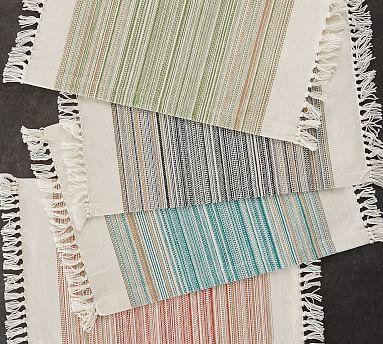 Striped Cotton Fringe Placemats - Set of 6 in Thyme