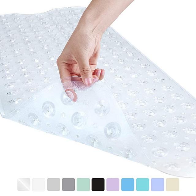 YINENN Bath Tub Shower Mat 40x16 Inch Non-Slip and Latex Free,Bathtub Mat with Suction Cups, Machine Washable Bathroom Mats with Drain Holes (Clear)