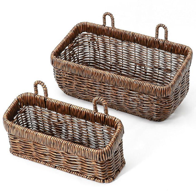 AceList Wall Hanging Basket, Boho Style Hand-Woven Hanging Storage Baskets - Set of 2, Ideal for Boho Room Decor, Kitchen, Garden, and Living Room(Brown)