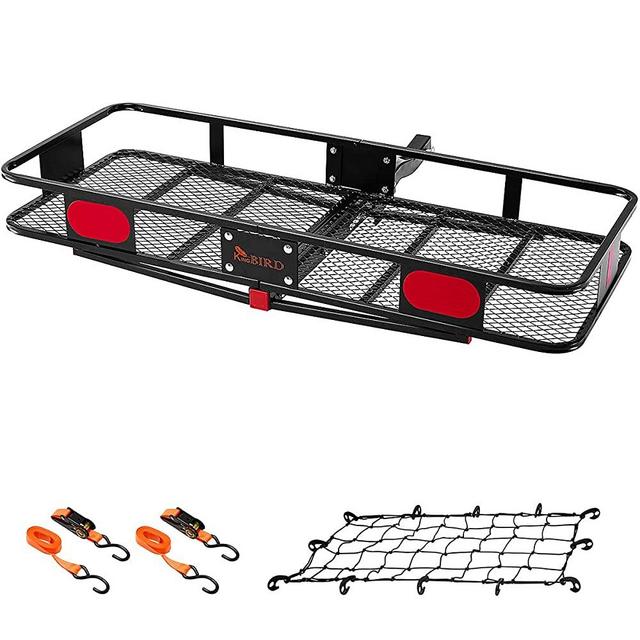 KING BIRD Upgraded 60" x 24" x 6" Folding Hitch Mount Cargo Carrier, 500LBS Capacity Luggage Basket Fits to 2”Receiver with Elastic Net and Packing Straps