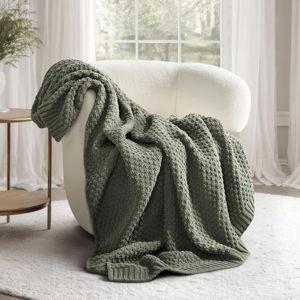 Chunky Chenille Knit Throw Blanket, Dried Thyme Green
